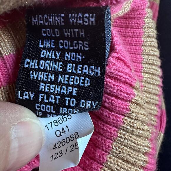 Moda International Pink Gold Glitter Stripe Turtleneck Sweater Holiday Sparkle - Picture 5 of 7